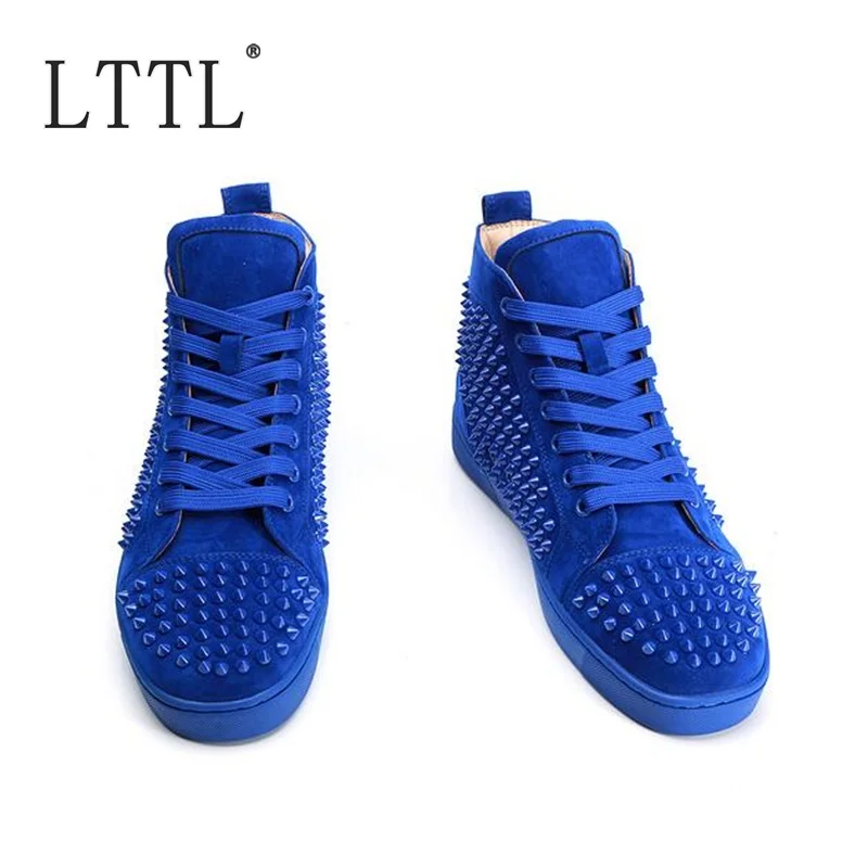 Кроссовки LTTL мужские с заклепками синие замшевые на шнуровке высокие дышащие