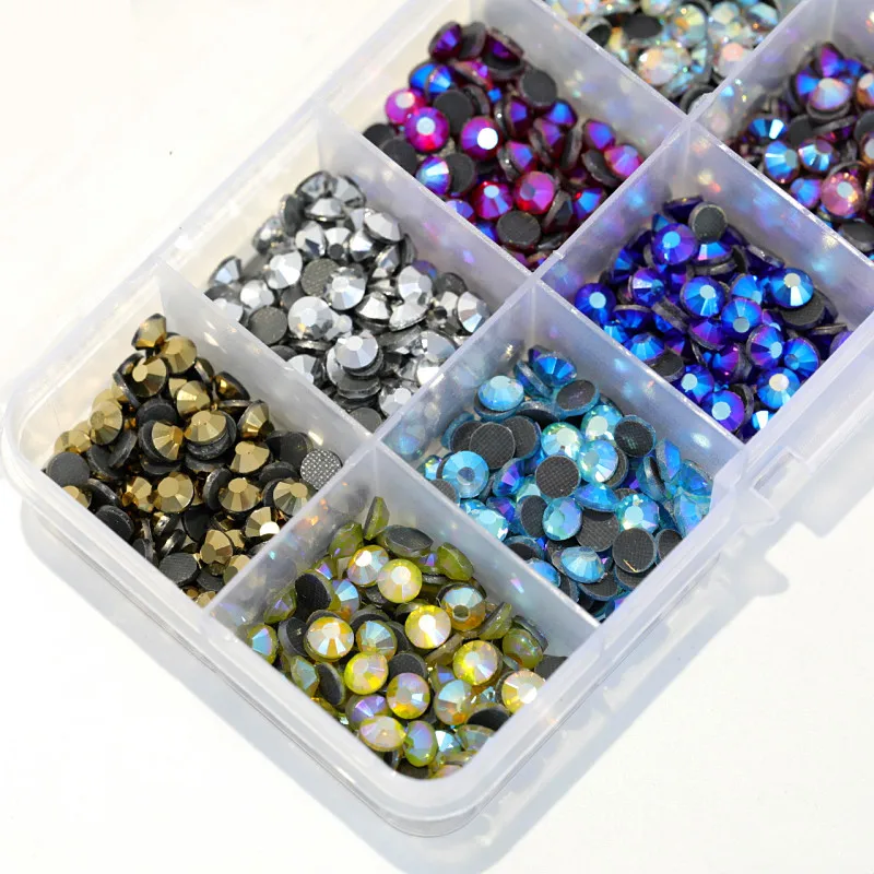 

1000/2000PCS Rhinestones Mix Colors With Box Hot Fix Shiny Crystal Glass Strass Hotfix Applicator DIY Accessory For Garment