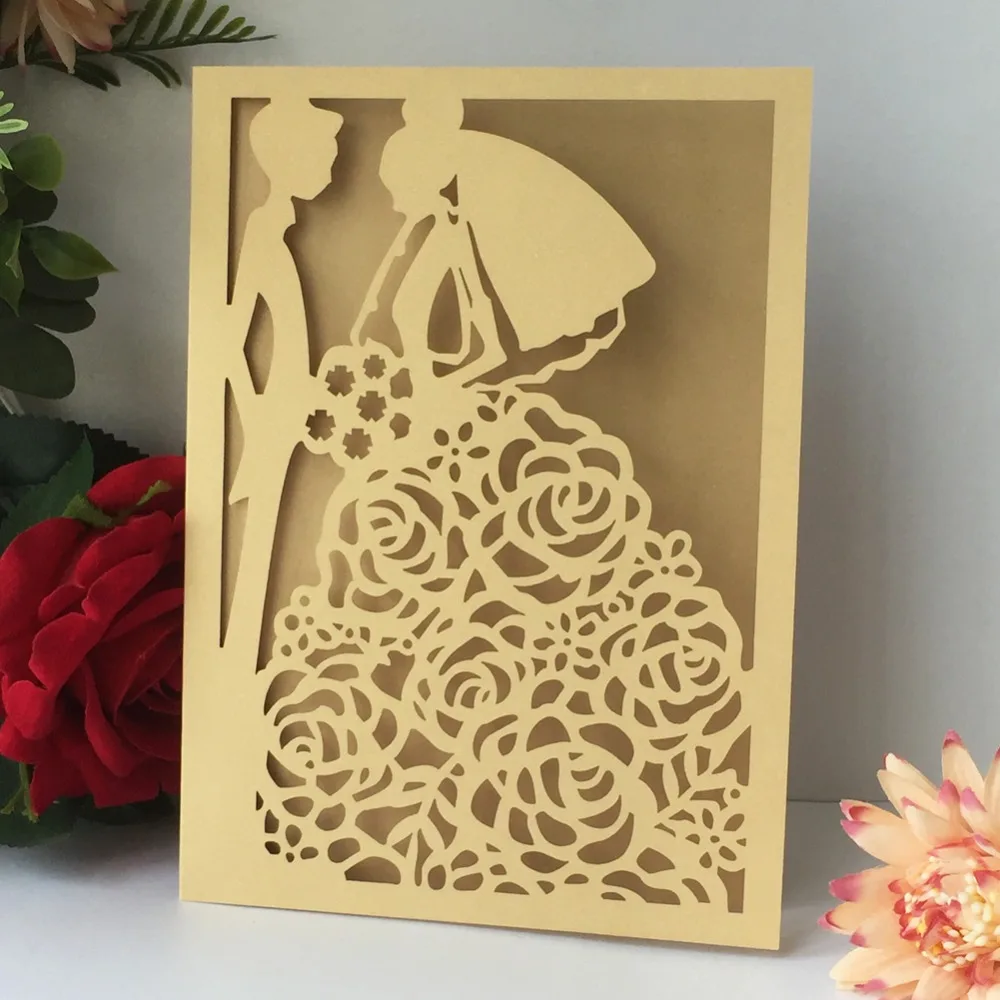 45 шт. лазерной резной невесты и жениха свадебные приглашения романтическая