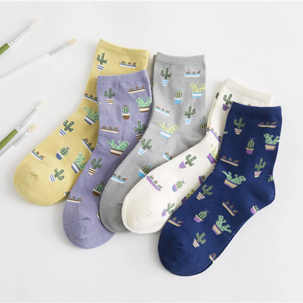 Женские Носки с рисунком кактуса кактусами Харадзюку удобные милые хлопковые
