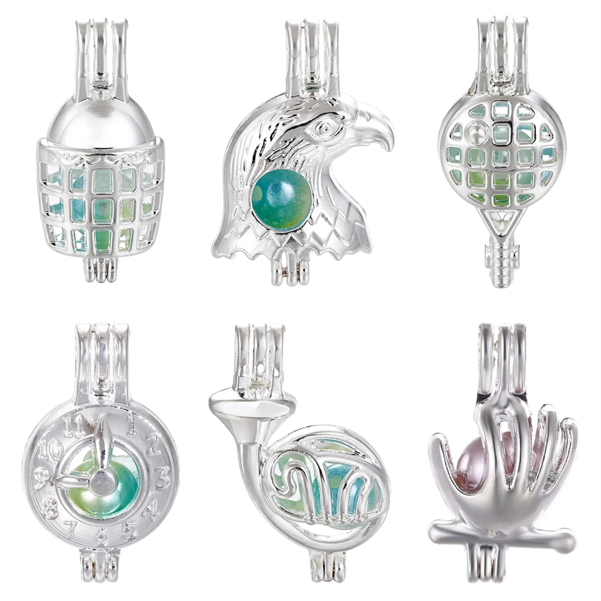 5 шт Яркие Серебряные Звезды Лента Роза Жемчужная клетка медальон кулон для Арома