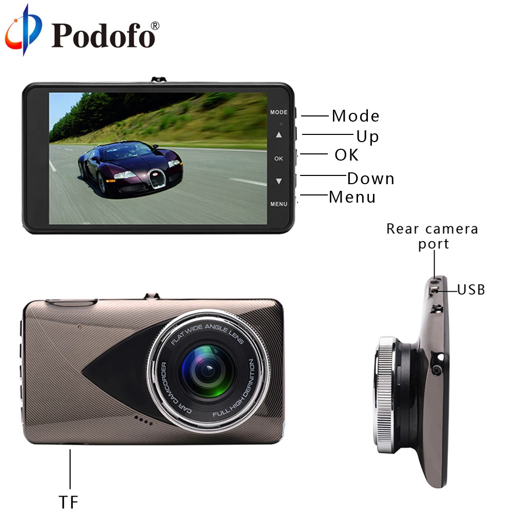 Podofo 4 &quotАвтомобильная DVR камера Full HD 1080P Dashcam двойной объектив регистратор видео g