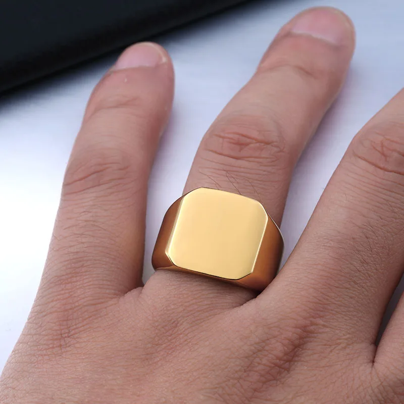 gold color Прямая, мужское уникальное полированное кольцо-печатка, модное кольцо из нержавеющей стали 316L, байкерские ювелирные изделия - Цвет основного камня: gold color