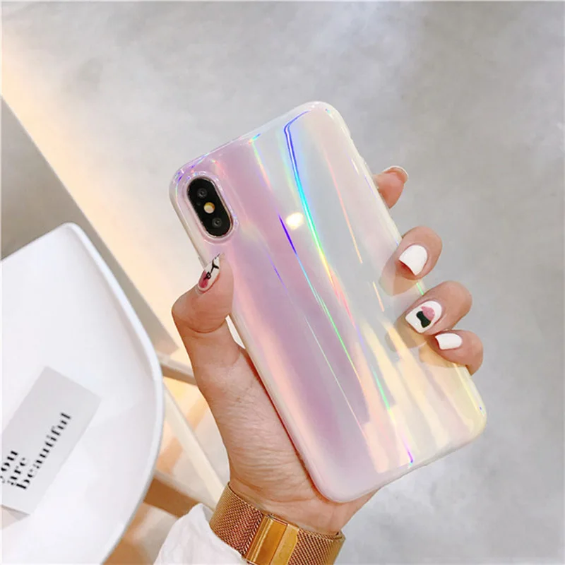 Роскошный lovecom лазерный чехол для iPhone 11 Pro Max XS XR XS Max X, 6, 6 S, 7, 8plus, Аврора узор противоударный мягкий чехол IMD чехол-накладка для телефона