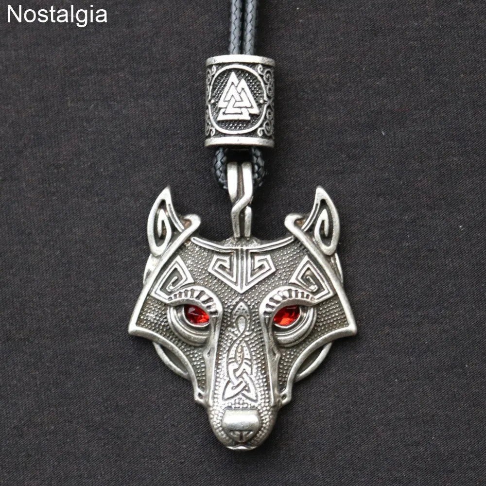 Зеленый черный красный глаза волк амулет кулон Nordic шарик вегвизир Valknut Trinity колье