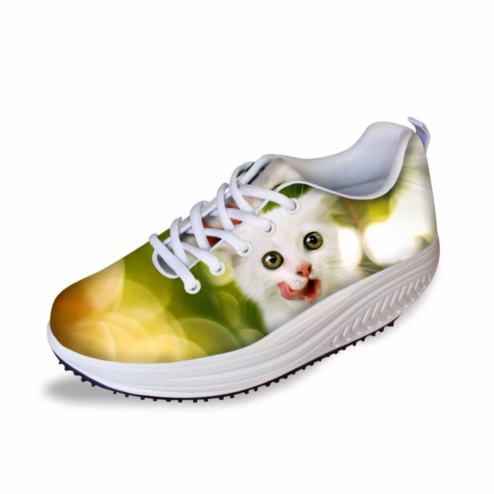 WHEREISART/Милая женская прогулочная обувь на плоской подошве с принтом кота мягкая