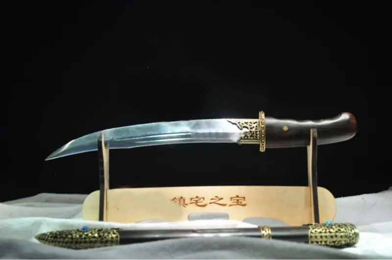 Chinese Han Dynasty Style Longquan Sword Single Groove Steel Ebony Sharp Scabbard Inlayed Blue Stone Hilt Katana Metal gift |