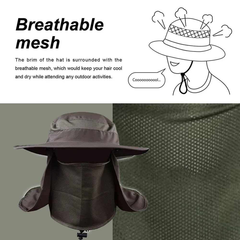

360 degree Assembled Neck Cover Boonie Fish Camping Hunting Snap Hat Brim Cap Ear Sun Flap Sport New