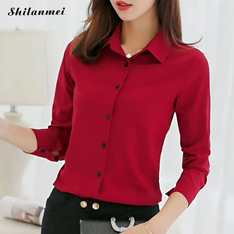 

White Blouse Women Chiffon Office Career Shirts Tops 2018 New Spring Autumn Fashion Long Sleeve Elegant Blouses Blusas 11 Colors