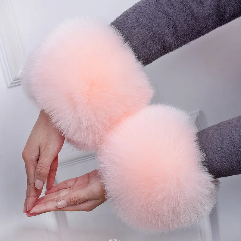 

MIARA.L arm warmers sleeve cuff bracelet wristbands faux fur hand ring sleeve fox fur for female in winter free shipping