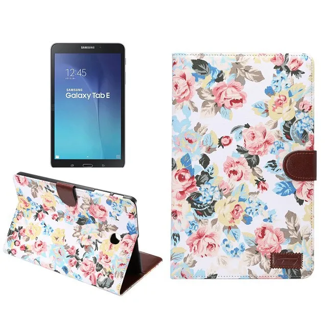 Роскошный кожаный чехол книжка с цветочным принтом для Samsung Galaxy Tab E 9 6 дюйма T560