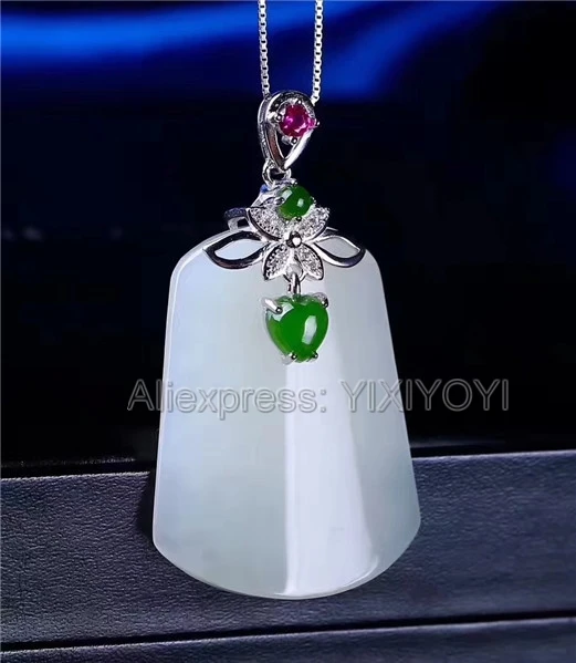 Красивый настоящий 925 серебряный белый зеленый нефрит большая полоса болтается