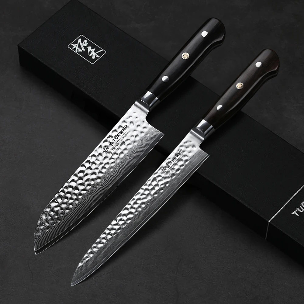 

TURWHO 2Pcs Kitchen Knife Set VG-10 Damascus Stainless Steel Knife Mulit-function Japanese Chef Knife Slicing Cleaver Knife Sets