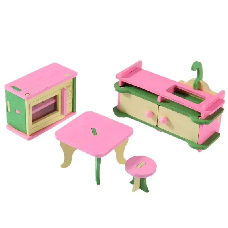 Миниатюрная деревянная 3D мебель, игрушки для детей, игрушечная мебель, игровой домик, куклы для детской комнаты, миниатюрный набор, детские рождественские подарки