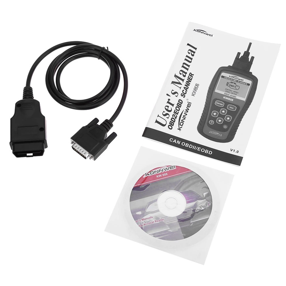Автомобильный сканер KONNWEI KW808 EOBD OBD2 OBDII диагностический инструмент считыватель