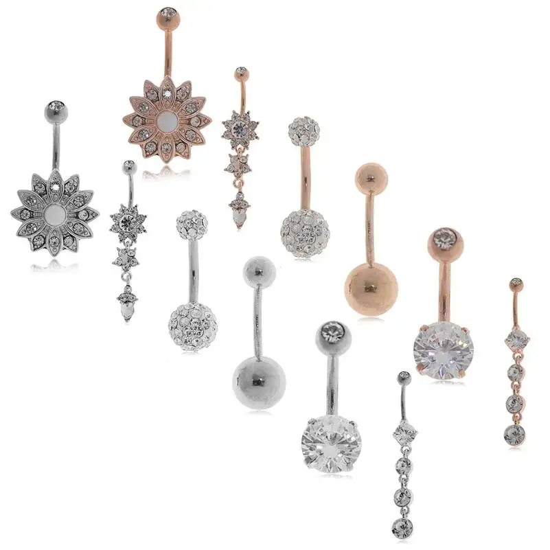 1/3/6Pcs/Set Surgical Steel Flower Pineapple Navel Piercings Belly Button Piercing Dangle Earrings Bar Sexy Body Jewelry | Украшения и