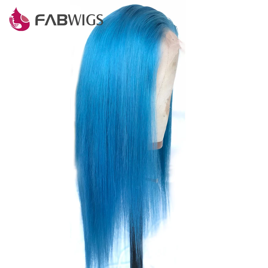 Fabwigs голубые парики из натуральных волос на кружеве, предварительно выщипанные прозрачные парики на кружеве, бразильские Реми кружевные парики небесно-голубого цвета