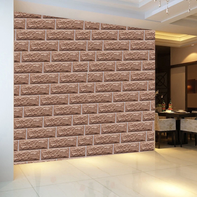 

New Coming Creative 3d Tile Wallpaper Self Adhesive PVC Kitchen Wall Paper Rolls 10m Living Room Brown Wallpapers Brick EZ163