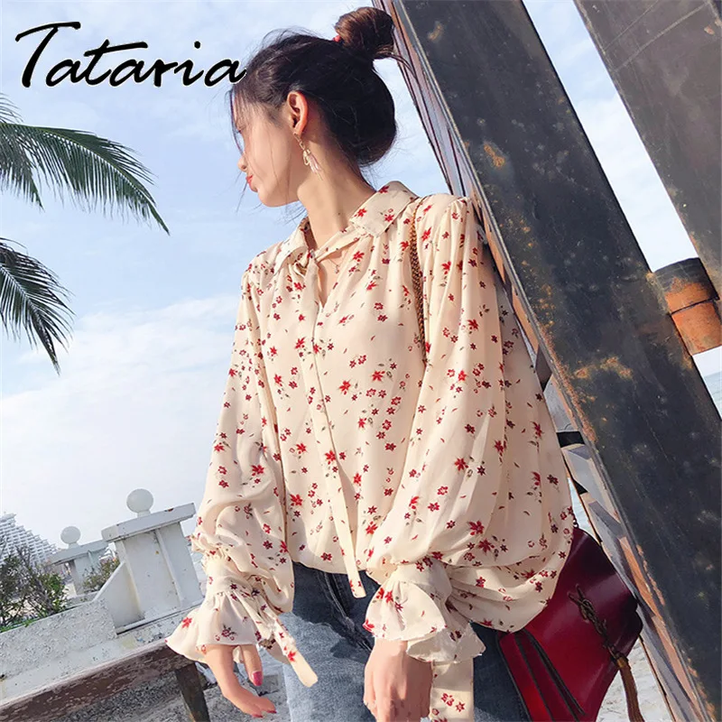 Tataria Autumn 2020 New Women Blouse and Tops Floral Print Casual Shirts Long Sleeve Turn-down Collar | Женская одежда