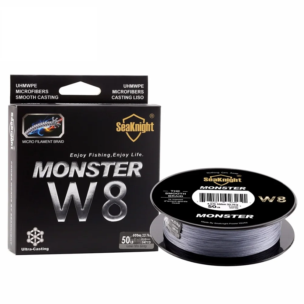 SeaKnight MONSTER W8 плетеные рыболовные лески 20-100 фунтов 8 плетеных проволочных гладких полиэтиленовых многофиламентных лесок для морской рыбалки 500 м