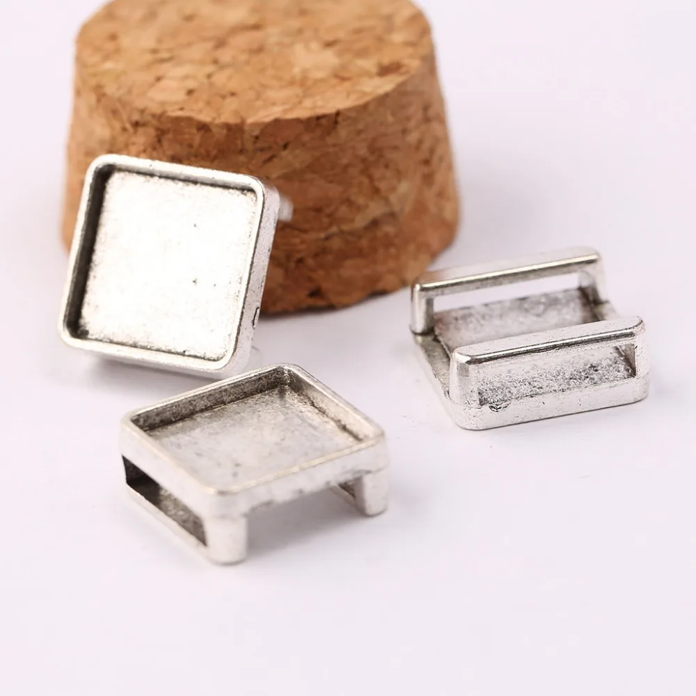 Shukaki 10 шт. античный серебряный плоский кожаный квадратный слайдер кабошон 12 мм 20