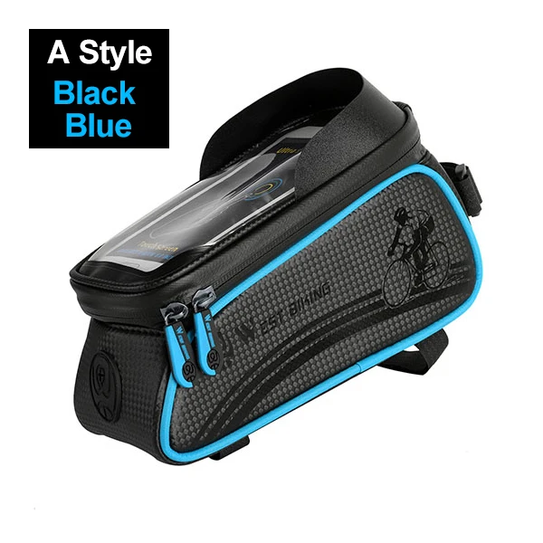 Black Blue WEST BIKING велосипедная Сумка велосипедная верхняя передняя Труба рама сумка водонепроницаемый 6,0 дюймов чехол для телефона хранения сенсорный экран MTB дорожный велосипед сумка - Цвет: Black Blue