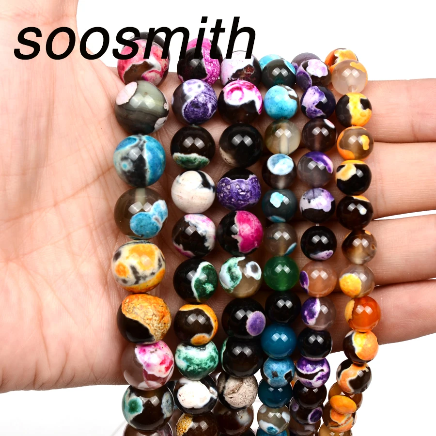 Soosmith разноцветные огненные полосатые Агаты бусины из натурального камня