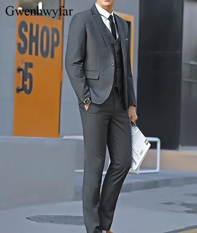 Gwenhwyfar 2018 последние пальто брюки дизайн черный лацкан с тупым углом Slim Fit мужской
