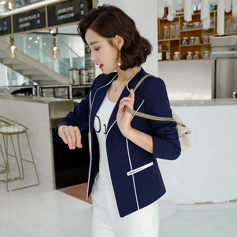 

Ladies Blazer short Pocket Jacket long Sleeve Women Blazer Single Button Slim Suit jackets for woman Autumn casual suits &blazer