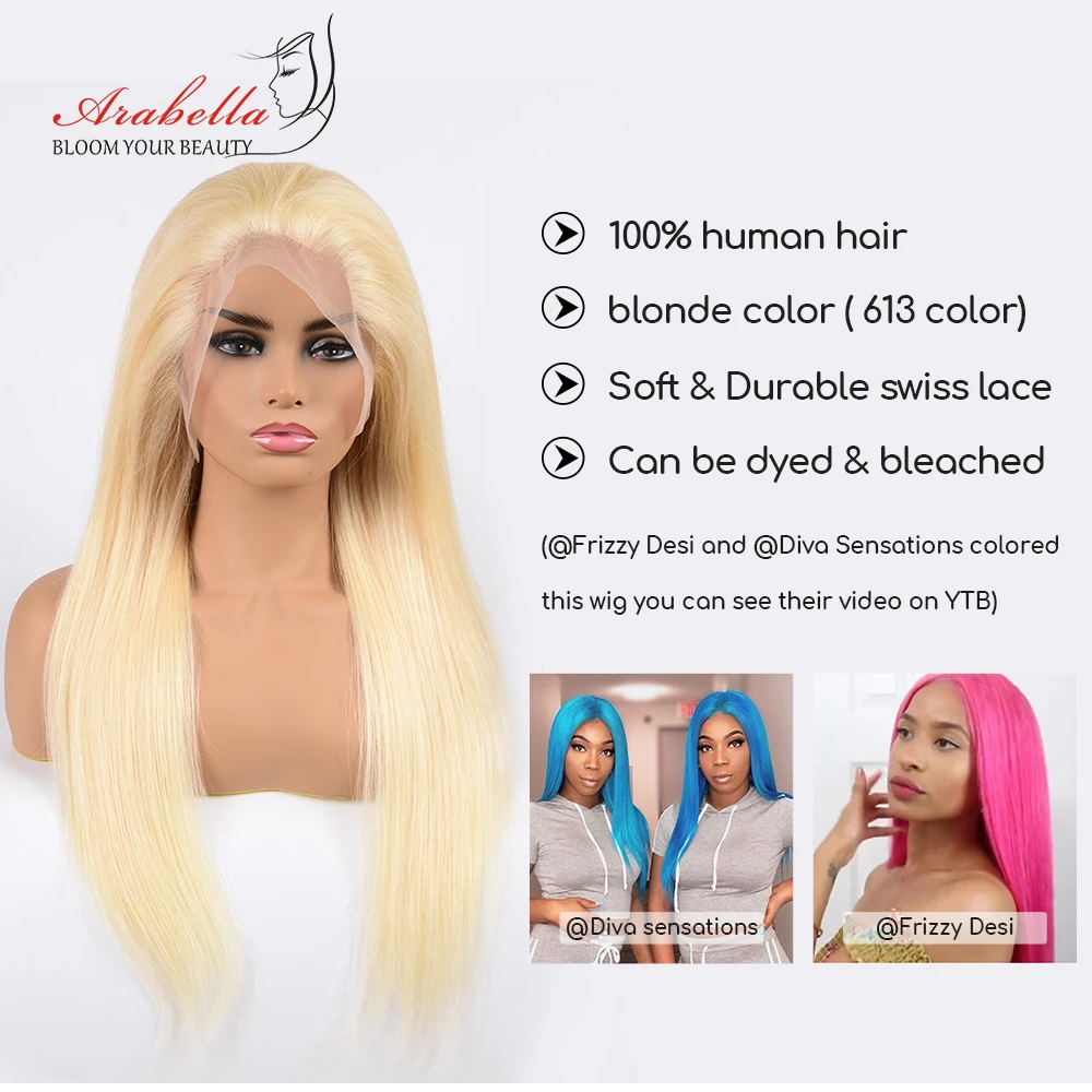 613 Lace Front Wig 180% 250% Density Human Hair Wigs High Ratio Arabella Remy Hair Peruvian 13x4 Blonde Lace Front Wig