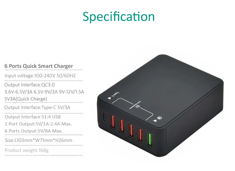 STOD Qualcomm Quick Charge 3,0 USB зарядное устройство type C USB-C порт для iPhone iPad samsung Galaxy S6 S7 S8 Edge huawei P10 адаптер переменного тока