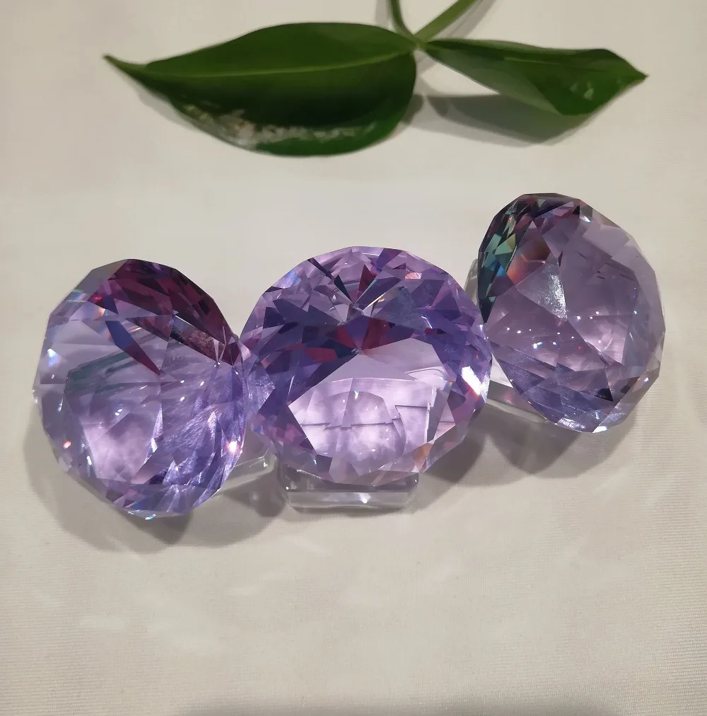 LACALOVE 3PCS/Lot 40mm K9 Purple Crystal Paperweight Diamond Jewel Crafts For Birthday Party Wedding And Home Decor Gifts | Дом и сад