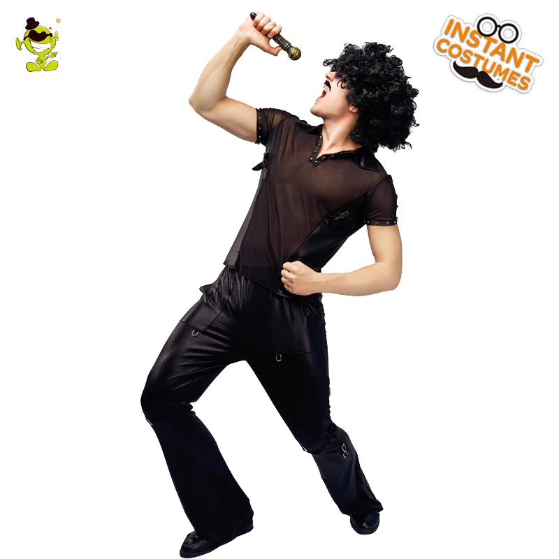 

60's 70's Singer Man Costume Performance Party Black Color Tops &Pants Costumes Men Cosplay Singer