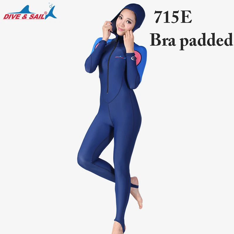 Bra padded 715E DIVE&SAIL, кожа, для дайвинга, пара костюмов, комбинезон, лайкра, цельный гидрокостюм, анти-Медуза, анти-скольжение, для плавания, Рашгард для дайвинга - Цвет: Bra padded 715E