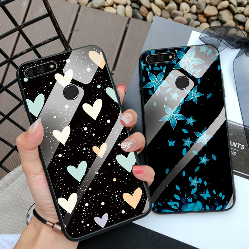For Huawei Honor 9 Lite Tempered Glass Case Soft Flowers Back Cover Honor9 Phone Shell |