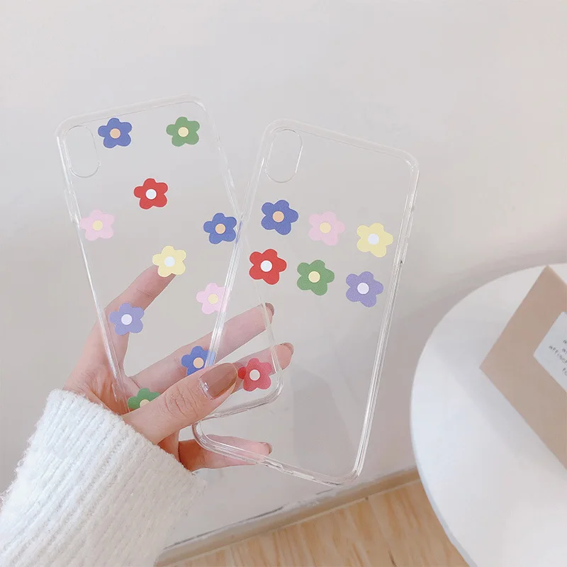 Kawaii flower корейский чехол для девочек силиконовый прозрачный iphone 11 Pro Max 7 8 6 6s plus xs max