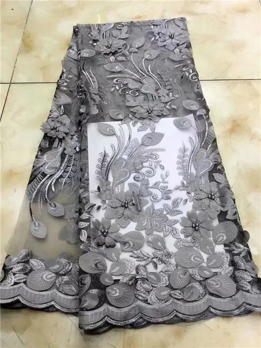 3d flower fabric gold nigerian wedding lace 2018 french luxury embroidered tulle with beads stones and sequins | Дом и сад