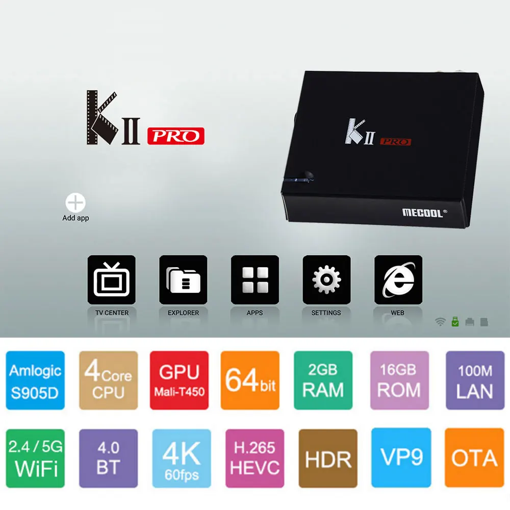Satxtrem KII Pro DVB-T2 и S2 DVB-C Android 7,1 ТВ-приставка Amlogic S905D четырехъядерный BT4.0 2 ГБ/16 ГБ 2,4G/5G Wifi 4K ТВ-приставка мини-ПК
