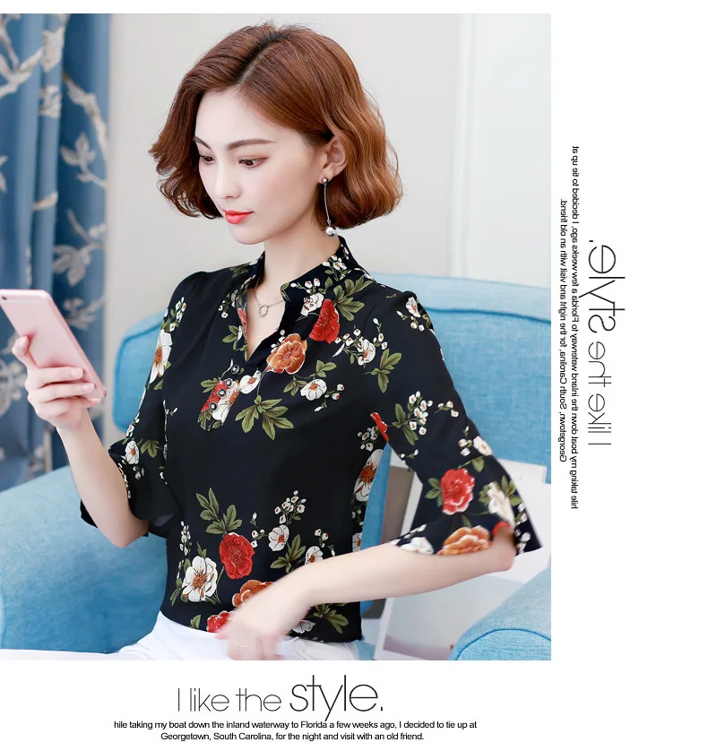 Blusas femininas новинка 2017 модная летняя шифоновая блузка женские топы на пуговицах с