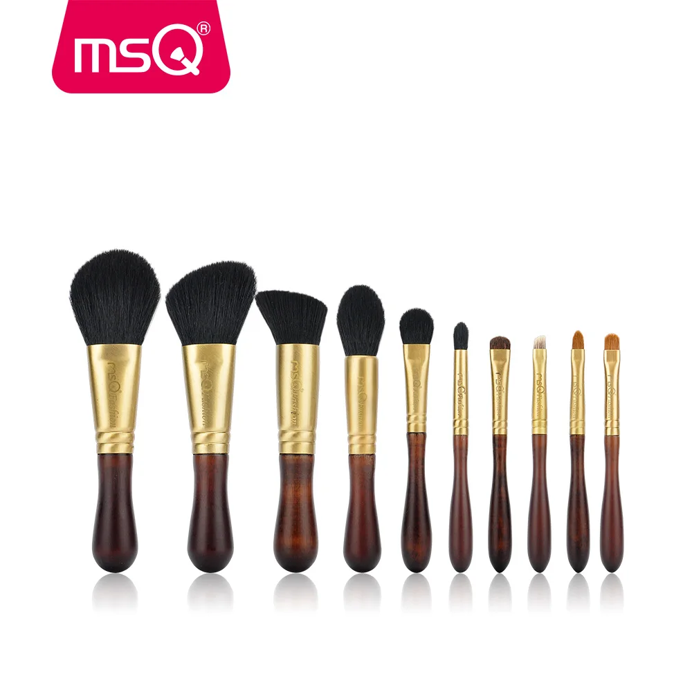 MSQ Pro 10 шт. набор кистей для макияжа с козьим животным ворсом медный наконечник и Elm