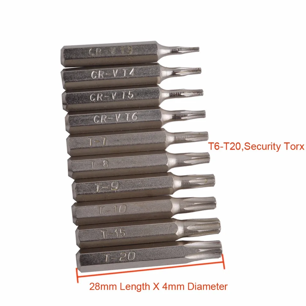 Flexsteel хорошее качество 10 шт. CR-V Torx Набор бит, включая T3, T4, T5, T6, T7, T8, T9, T10, T15, T20(T6-T20 Безопасности torx