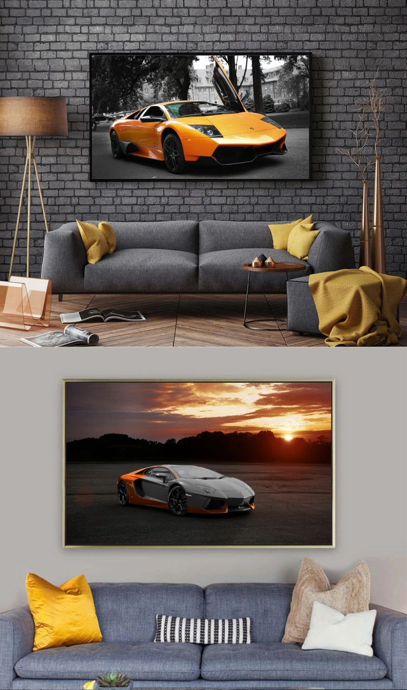 Картина на холсте, автомобильная картина, спортивный автомобиль Lamborghini, художественный плакат для гостиной, украшение на стену, новая каллиграфия, принт