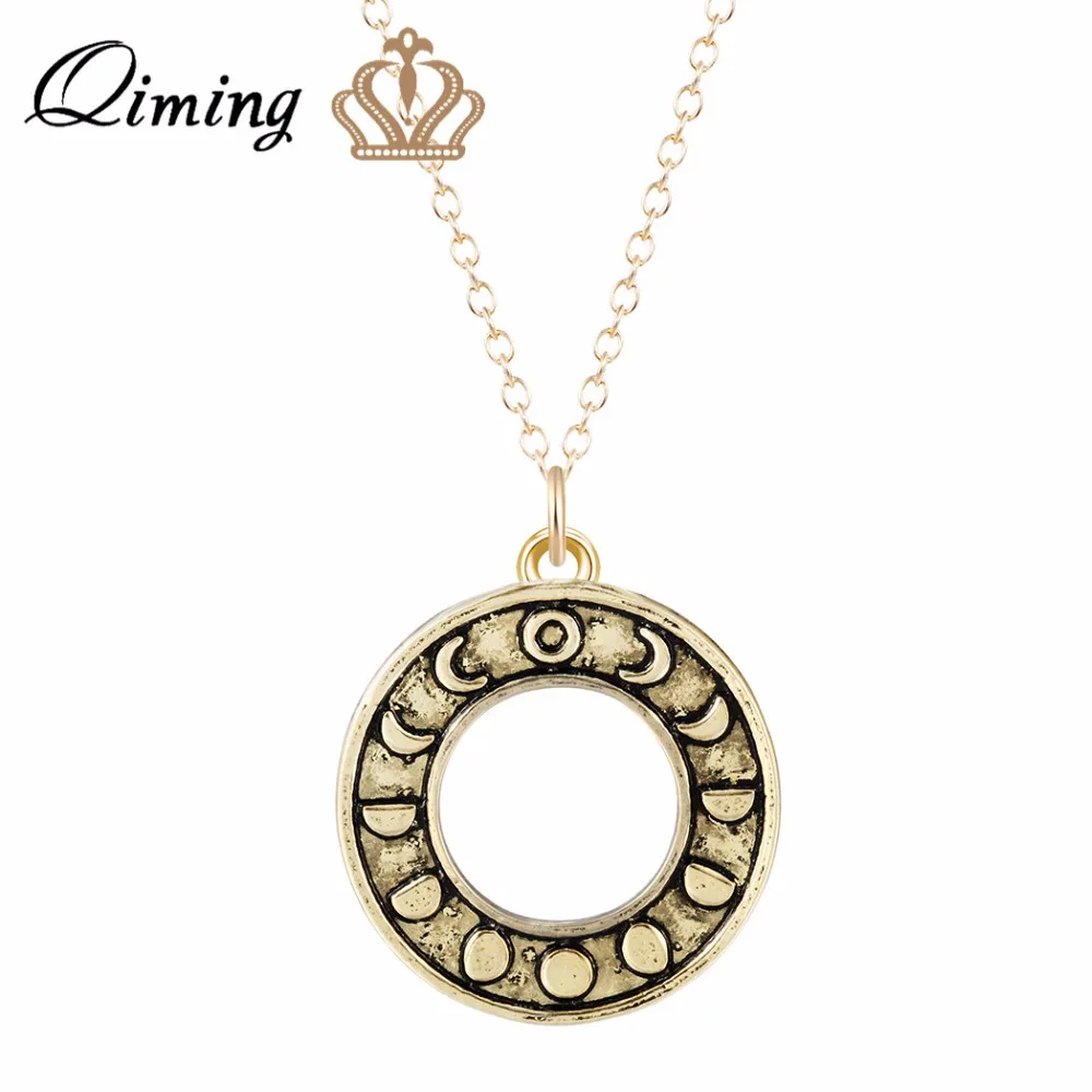 Модное ожерелье QIMING в античном стиле с круглыми подвесками изображением Луны