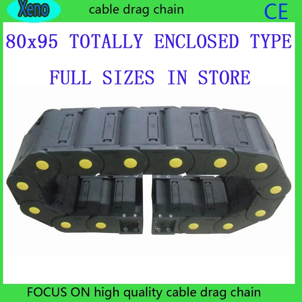 

80x95 1 Meter Totally Enclosed Type Plastic Cable Drag Chain Wire Carrier With End Connects For CNC Machine