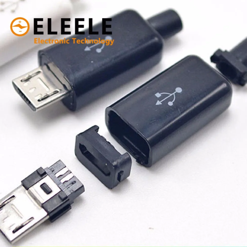 5 комплектов DIY Micro USB штекер соединители Комплект ж/покрывает черный