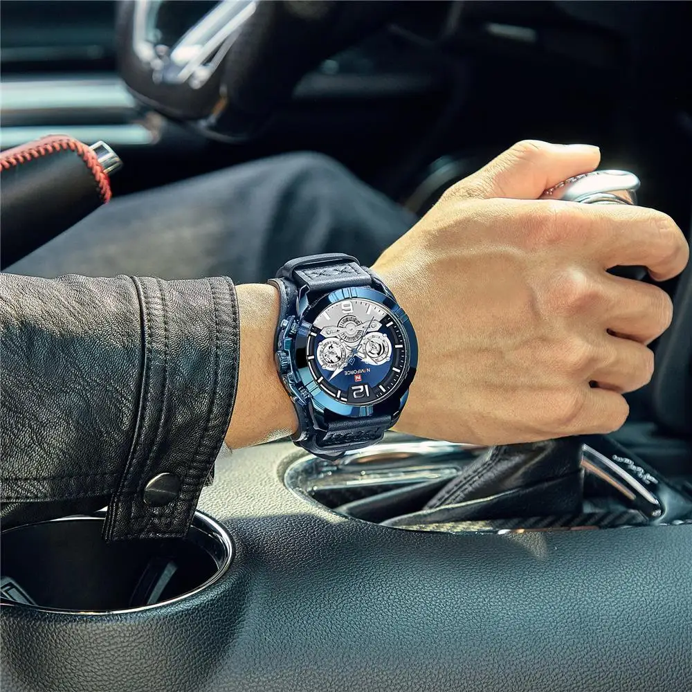 NAVIFORCE мужские часы спортивные модные мужские кожаные кварцевые роскошные мужские часы бренд 30 м водонепроницаемые часы Relogio Masculino синий