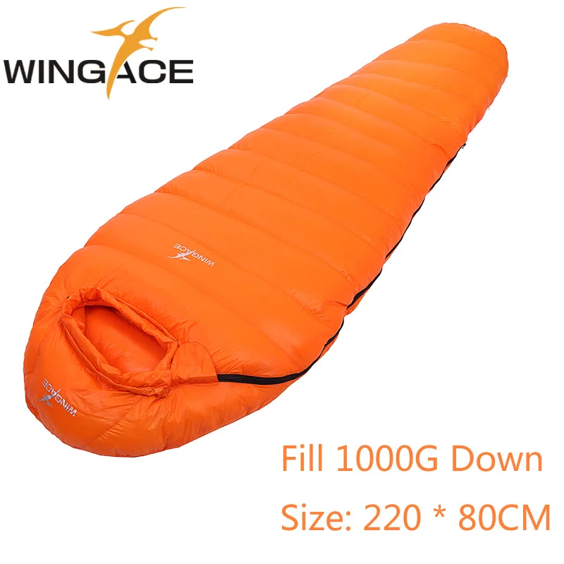 WINGACE заполнить 400 г 600 800 г 1000 1200 гусиный пух спальный мешок зимние уличные Сверхлегкий Мумия спальный мешок для взрослых - Цвет: 1000G ORANGE