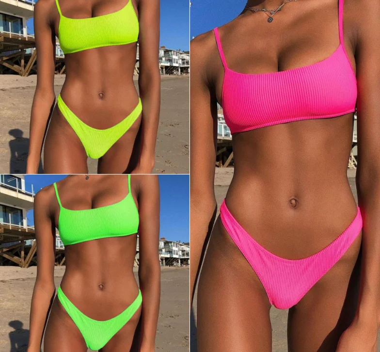 Женский купальный костюм простой сексуальный для лета Бразильское бикини 2019 |