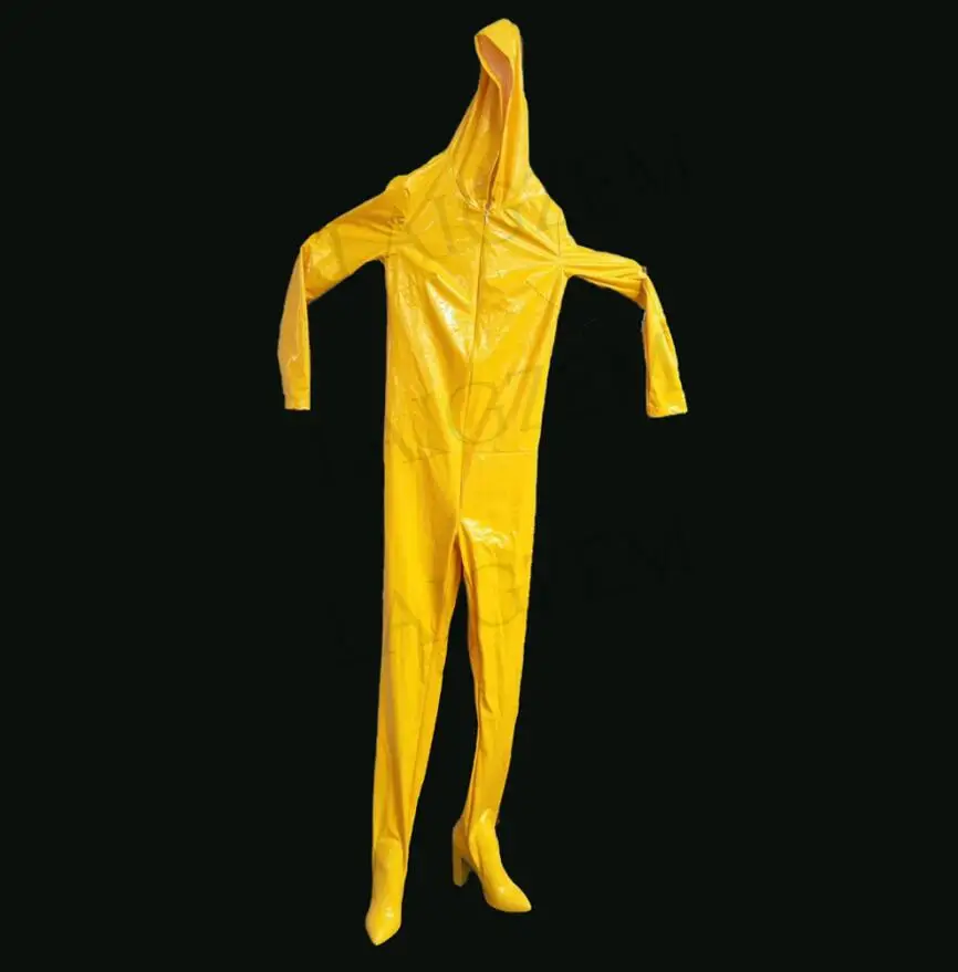 Yellow With Shoes Laigzem Для женщин полный боди с мокрым эффектом унисекс костюм сексуальная одежда для клуба, ночной клуб танцор молнии Костюмы изготовлен по специальному заказу обувь на высоком каблуке - Цвет: Yellow With Shoes