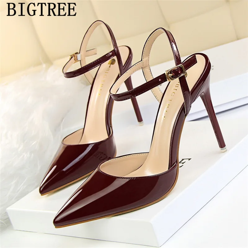 Patent leather gold shoes high heels sandals women bigtree shoes extreme high heels pumps women shoes sexy heels buty damskie - Цвет: 8